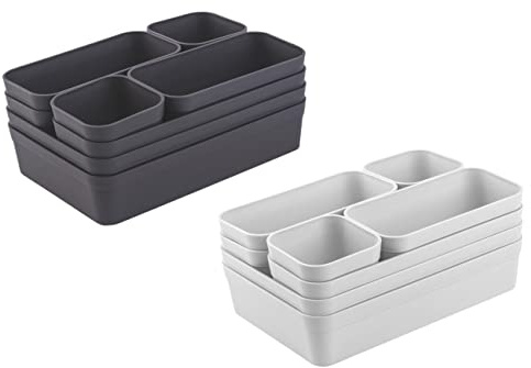 Engelland - Schubladen-Organizer Set, 16-teilig, Farbmix: Anthrazit/Hellgrau, frei verstellbar, Aufbewahrungs-Box, Einteiler, Trenn-System, Utensilien, Stauraum, Haushalt, Kunststoff, BPA-frei