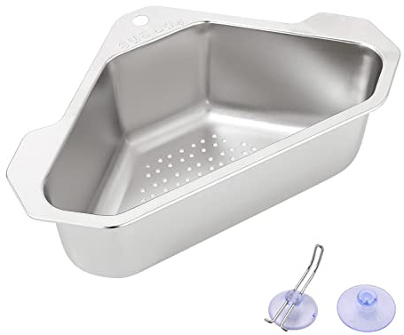 Jsleid Bandeja de Filtro para Fregadero, Colador para Fregadero, Fregadero de Cocina Cesta de Esquina, Fregadero Drenaje Triangular, Acero Inoxidable para la Filtración del Fregadero de la Cocina
