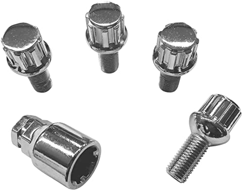 Felgenschloss M12x1,5x23mm Kugelbund R13 kompatibel mit Seat Skoda Smart VW 4x silberne Felgenschlösser 4er-Set Felgensicherungen Radsicherungen Felgen-Diebstahlschutz Radschrauben Radbolzen Schrauben
