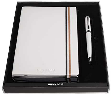 Hugo Boss Set Kugelschreiber & Notizblock A5 in der Farbe Weiß, HPBH254G