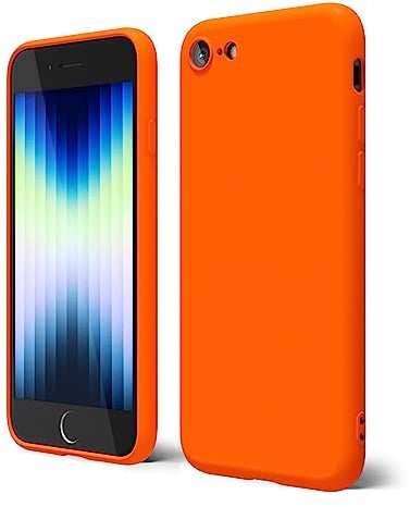 oakxco für iPhone SE Hülle 2022 2020, iPhone 7/8 Hülle Silikon Case mit Kameraschutz, Ultra Dünn Bunt Handyhülle Mädchen, Einfarbig Handy Hülle Slim Schutzhülle, Matt TPU Weich Gummi, Neon Orange