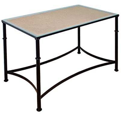 El Herrero Mesa de Forja para Salon, Comedor, Cocina, Mesa de Centro, Jardin | 120x70 Regulable a Doble Altura. Ideal para Ropa Camilla (Black, Sin Aro + Tablero + Cristal 6mm)