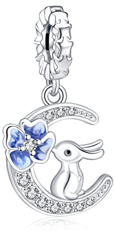 LaMenars Kaninchen und Mond Charm for 925 Sterling Silver Für Frauen Armbänder Halsketten Dangle Anhänger für We...