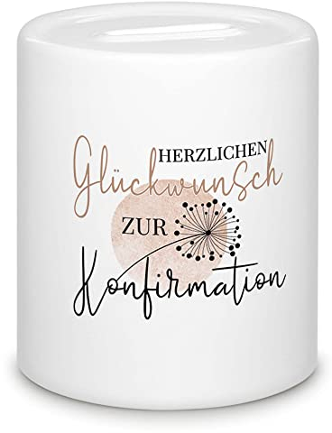 Tassendruck Spardose selbst gestalten - Geschenk zur Konfirmation - Motiv Pusteblume - Konfirmationsgeschenk mit Name - Geldgeschenk zur Konfirmation - Sparbüchse mit Name aus hochwertiger Keramik