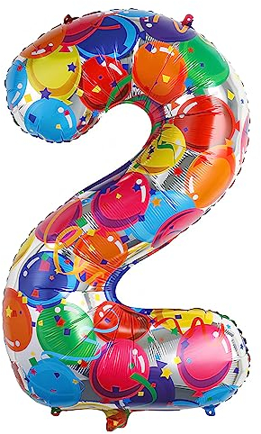 Ponmoo 40 Zoll Foil Luftballon Zahl 2 Mehrfarbig (101cm), Aufblasbares Helium oder Luft, Riesige Folienballons Nummer 0-100, Große Ballones für Hochzeitstag und Geburtstag Party Dekoration