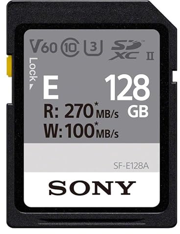 Sony 128GB SF-E Series UHS-II U3 V60 SDXC Digital Memory Card - Read 270MB/S Write 100MB/S SFE128A