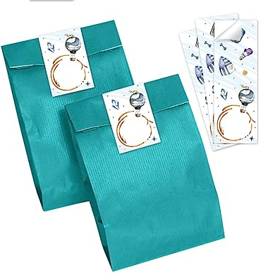 Minkocards 12 Geschenktüten (Petrol) + 12 Aufkleber Ritter Drache Geschenktüten für Mitgebsel Gastgeschenk einpacken beim Kindergeburtstag Jungensgeburtstag