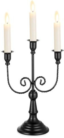 Sziqiqi Kerzenständer Kerzenhalter 3 Armig - 29.5cm Vintage Kerzenständer Dekorative Kerzenleuchter für Stabkerzen Metall für Halloween Tischdeko Wohnzimmer Kamin Mantel Dekor, Schwarzer