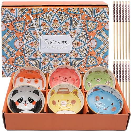 TULEBOLIAN Juego de 6 Cuencos de Cerámica de Animales para Desayuno, Postres y Snacks - Diseño Único y Colorido - Aptos para Lavavajillas, Microondas y Horno
