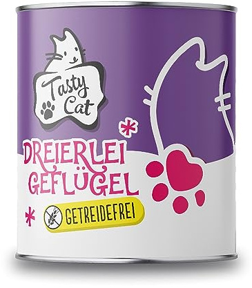 Tasty Cat Nassfutter für Katzen Dreierlei Geflügel 6 x 800g. | getreidefrei | zuckerfrei