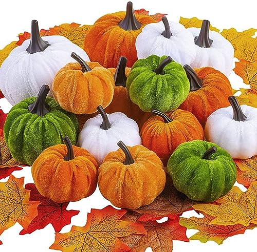 LUMoony Künstlich Samt Kürbisse Dekoration 4Pcs Samt Künstliche Kürbisse Klein Deko Kürbisse Handgemachte Wohnkultur Für Erntedankfest Halloween Thanksgiving Hochzeit Herbst Dekoration Kürbis