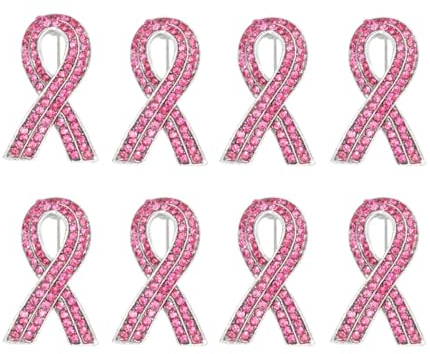 Pin's Ruban Rose Broches en Forme De Ruban Rose en Strass Belle Qualité De Finition pour Sensibilisation Cancer du Sein Symbole Officiel De Sensibilisation Au Cancer du Sein pour Femme (8 Pièces)