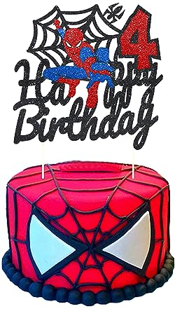 25 Stück Tortendeko 4. Geburtstag Junge Spider Torte Deko 4 Jahre Geburtstag Kuchendeko Kinder