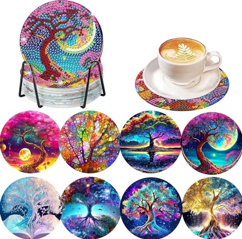Diamond Painting Erwachsene Untersetzer Gläser Bastelset Glasuntersetzer Bastelset Set Basteln Zimmer Deko Wohnzimmer Bastelset Kinder 4 Jahre Zubehör Geschenke DIY Leuchtende Träumerei