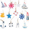 ieron 13 ornamenti nautici da appendere, mini ciondoli marittimi, decorazione a forma di ancora, stella marina, barca a vela, per albero di Natale estivo costiero, decorazione da parete, rete da