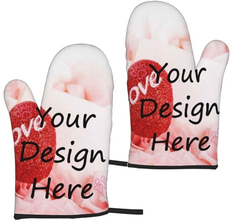Custom Oven Mitts Personalized Oven Mitts and Pot Holders with Your Picture Text Oven Gloves Resistant Non Slip Hot Pads for Wife Mom Personalized Kitchen Baking (2 Oven Mitts)