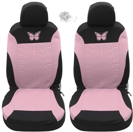 A ABSOPRO Autositzbezüge Set Waschbar Atmungsaktiv Pink 4Pcs Universal | Gestricktes Mesh-Gewebe, Schwarz, Schmetterlingsmuster, Größe: Kopf 28x25cm, Vorder 118x55cm