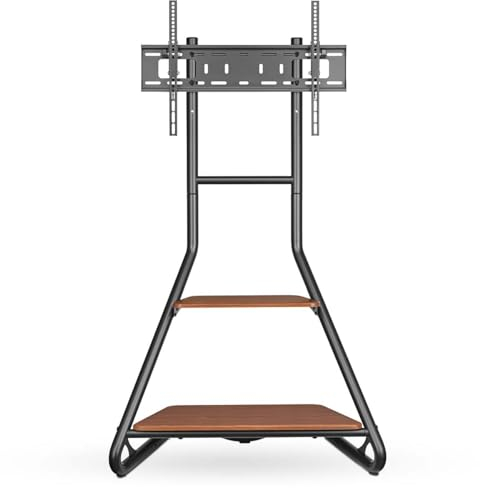 TV Floor Stand - 37-75 - Peso massimo supportato dello schermo: 40 kg - Bauhaus Design - Altezze prestabilite regolabili - Acciaio/MDF - Marrone/Nero