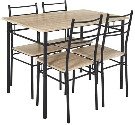 HOME DECO FACTORY Table Mange-Debout avec 4 Chaises Style Industriel Marron | Bois et métal, table mange-debout et 4 chaises assorties, style industriel, design moderne, salon ou cuisine, marron et noir