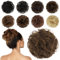 FESHFEN 100% Echthaar Haarteil Dutt Haargummi, Wellig Lockige Haarknoten Haargummi Haarverlängerungen Hochsteckfrisuren Echthaar Haarteil für Damen Mädchen Dunkelbraun gemischtes Blond