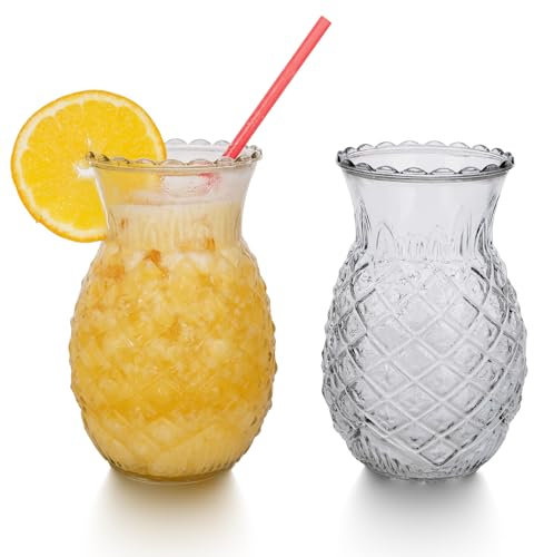 Mageeki Cocktailgläser, 590 ml, Ananasgläser, tropische Tiki-Glaswaren, Glasbecher für Cocktails, Trinkgläser für Wein, Saft, Milch, Wasser, Bar, Party, Hochzeit (2er-Set)