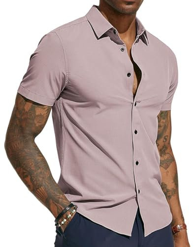 PJ PAUL JONES Chemise à manches courtes pour homme - Coupe droite - Infroissable - Chemise d'affaires - Chemise d'été, rose clair, XXL