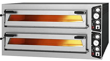 GGM Gastro Elektro Pizzaofen - 6 + 6 x 35cm - 19.80 kW - 450 °C - Hochwertige Edelstahlkonstruktion - Perfekt für den gewerblichen oder privaten Gebrauch - Gleichmäßige Hitzeverteilung - PDP66B