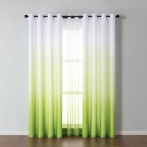 Daesar Vorhänge Blickdicht mit Ösen 2er Set, Verdunklungsvorhänge Grün Farbverlauf Einfarbig 137x229CM Gardinen Wohnzimmer Kinderzimmer Jugendzimmer