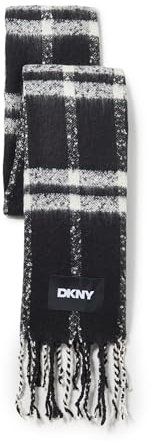 DKNY Damen Blanket Fluffy Plaid Scarf Modischer Schal, Schwarz, Einheitsgröße