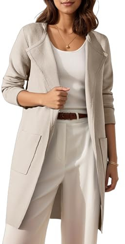 Timuspo Lange Strickjacke Damen Vorne Offen Grobstrick Casual Langer Pullover Strick Cardigan Drapiert Strickmantel Beige L