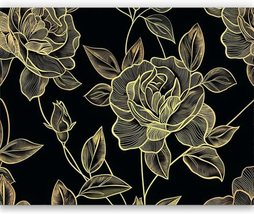 Papier Peint Panoramique Floral Rose Dorée Style De Peinture Traditionnelle ChinoisePhoto Murale Chambre Décor, Papier Peint intissé fond pour Chambre D'Enfant Salon Bureau Murale 200 x 140 cm