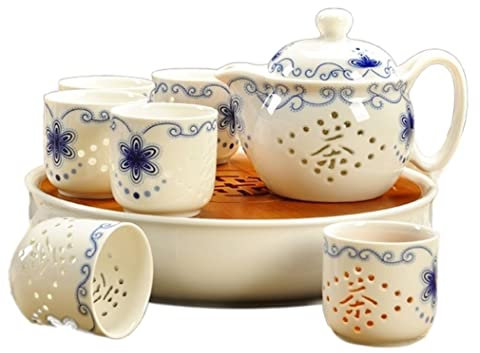 WOTZOV Teeservice für Erwachsene, chinesisches Teekannen-/Tassen-Set, Keramik-Teetassen-Set mit Teetablett, chinesisches Kaffeetassen-Set für den Heim- und Bürogebrauch, Teeservice mit Teekanne