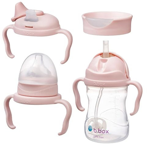 b.box Bottle to Cup Conversion Pack - Includes 4 Lids (Teat, Spout, Straw, Cup Lid), BPA Free, Dishwasher Safe, 4 Months + (Blush, 237 ml)