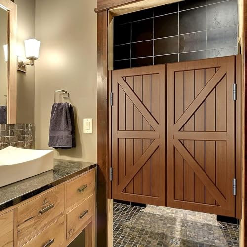 Bathroom Doorway Swinging Doors, Brown Saloon Cafe Doors/Swing Door Gate, Cowboy Half Waist Door Café Doors(W130xH90cm(51 1/8 x35 3/8))