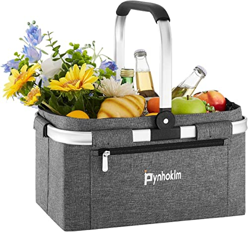 Pynhoklm® Faltbar Einkaufskorb mit Kühlfunktion 2024 Upgrade Klappkorb mit Deckel Premium Faltkorb faltbar Isolierkorb eleganter Tragekorb Thermokorb