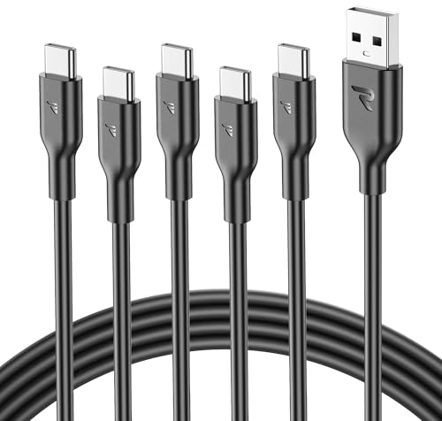 RAMPOW Cable USB C Carga Rapida [5 Pack, 1M*5], Cable USB C para iPhone 16, Cable USB A USB C QC3.0 3A, Cable USB Tipo C para iPhone 16/16 Pro/15/15 Pro, iPad Pro/Air, Samsung Galaxy S23/S22