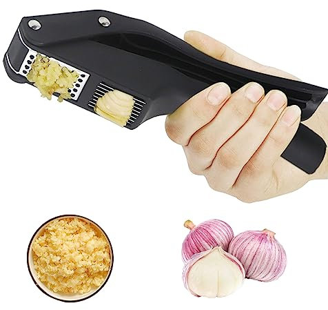 AUSYIWI 2 in 1 Knoblauchpresse, professionelle Edelstahl Knoblauchpresse, Ingwerzerkleinerer, rutschfest, bequem und leicht zu reinigen (schwarz)