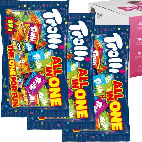 Trolli All In One 1000g | Fruchtgummi & Gummibärchen Mix in Mini-Tüten | Großpackung Süßigkeiten | Ideal für Halloween, Adventskalender, Partys (3x Trolli All In One 1000g)