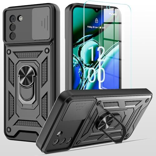 MQERYBV hülle für Nokia G42 5G Handyhülle Kameraschutz Slide Camera mit 1 Stück Panzer Schutz Glas, 360 Grad Drehbar Metall Ring Fallschutz Handy Hüllen Outdoor Schutzhülle Cover Schwarz