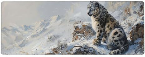 Leopard Mousepad 1200x600x3mm Mauspad XXL Snow Scene mit Genähten Kanten, Wasserdicht rutschfeste Gummibasis Verbessert Präzision und Geschwindigkei, Groß Gaming Mousepad für Home Office PC Laptop