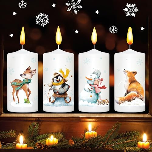 Fensterbild Weihnachten Winter Adventskerzen Flammen zum Selbstaufkleben an jedem Advent Fensteraufkleber Fensterdeko, 1. A4 Bogen