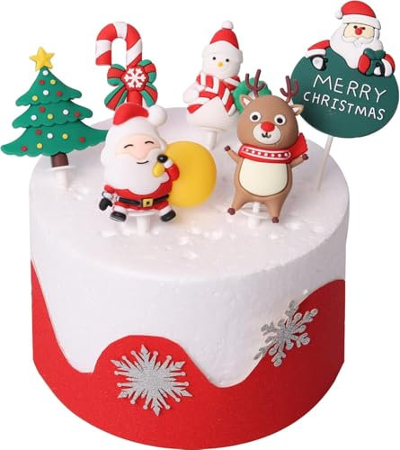 6 Stück Weihnachtsmann Claus Frohe Weihnachten Tortendeko Harz kleine Figur Stock Schneemann Hirsch Weihnachts Baum Kuchen Deko für Merry Christmas Theme Holiday Party Kuchen Dekorationen