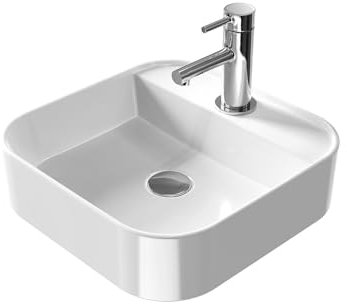 EMKE Lavabo da Appoggio Rettangolare – Lavabo per Bagno e WC Ospiti – 40 × 40 × 11 cm, Lavabo in Ceramica,Bianco Lucido