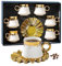 AstraLoom Turkish Coffee Cups and Saucers Set of 6-12 Pc, 3.5oz Porcelain Demitasse with Gold-Plated Rim & Stackable Saucers, White & Gold - Elegant Gift Box with Window, Ideal for Espresso & Gifting