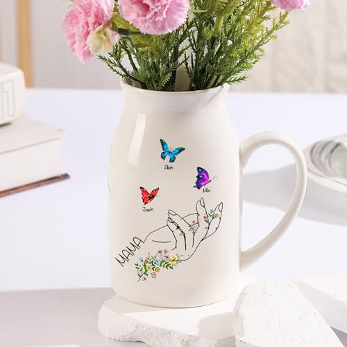 Personalisierte Keramik Vase mit Namen Geschenke für Mama Oma Muttertagsgeschenk Vase mit Gravur für Moderne Home Decor (D)