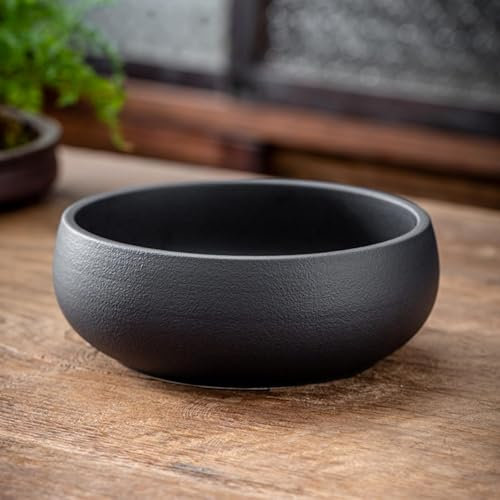 Lotus-Pflanzschale, große Keramik-Bonsai-Schale für Hydrokulturen, Retro-Flow-Glasur-Design, perfekt für Lotus und Sukkulenten (Schwarz)