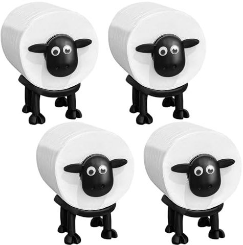 SGZIOO 4er Toilettenpapierhalter Schaf für 42mm Rollen, Toilettenpapierhalter mit Schaf Motiv, Ersatzrollenhalter Klopapierhalter, Lustiger Toilettenpapier als Geschenk deko Badezimmer(Schwarzem)