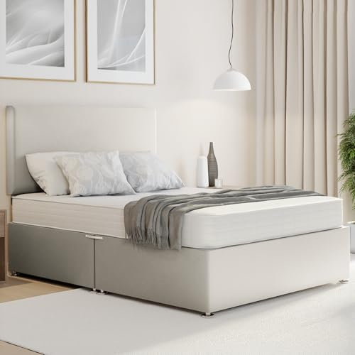 ComfoRest - Practical 4FT Small Double Divan Bed with Headboard and Mattress | Supportive Base for Everyday Comfort | Complete Setup for Small Rooms – No Drawers Included (Cream Plush)