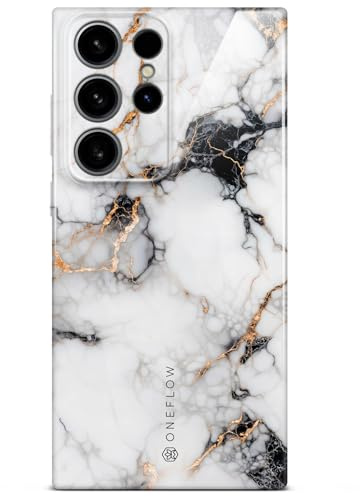ONEFLOW Bliss Cover für Samsung Galaxy S24 Ultra Hülle in Marmor Optik, Designer Case Handy Schutzhülle mit Kameraschutz, Muster Hardcase Glitzer Handyhülle marmoriert, Weiß Gold