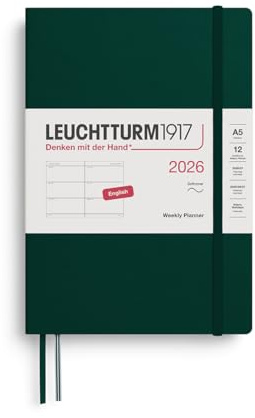 LEUCHTTURM1917 372741 Wochenkalender Medium (A5) 2026, Softcover, Forest Green, Englisch